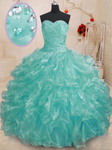 Fine Ball Gowns Quinceanera Gown Teal Sweetheart Organza Sleeveless Floor Length Lace Up