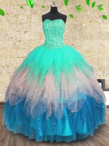 Trendy Tulle Sleeveless Floor Length Sweet 16 Dress and Beading and Sequins