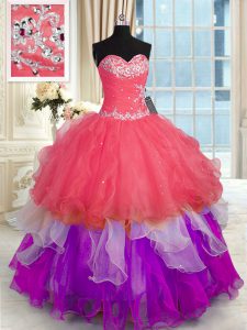 Multi-color Organza Lace Up 15 Quinceanera Dress Sleeveless Floor Length Beading and Appliques