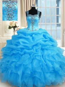 Exceptional Beading Sweet 16 Quinceanera Dress Baby Blue Zipper Sleeveless Floor Length