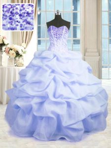 Fine Sleeveless Organza Floor Length Lace Up Vestidos de Quinceanera in Light Blue with Beading and Ruffles