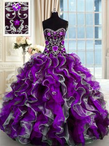 Exceptional Sleeveless Lace Up Floor Length Beading and Appliques 15th Birthday Dress