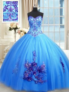 Sweetheart Sleeveless Lace Up Sweet 16 Quinceanera Dress Blue Tulle