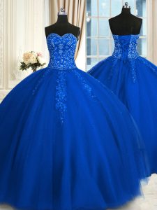 Nice Ball Gowns Sweet 16 Dress Blue Sweetheart Tulle Sleeveless Floor Length Lace Up