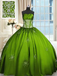 Floor Length Quinceanera Dress Taffeta Sleeveless Beading and Appliques and Ruching