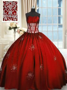 Fine Wine Red Sleeveless Beading and Appliques and Ruching Floor Length Vestidos de Quinceanera