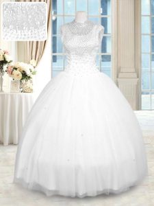 Inexpensive Floor Length Ball Gowns Sleeveless White 15th Birthday Dress Zipper