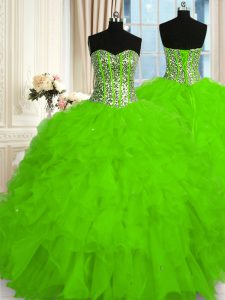 Sweet 16 Quinceanera Dress Military Ball and Sweet 16 and Quinceanera and For with Beading and Ruffles Sweetheart Sleeveless Lace Up