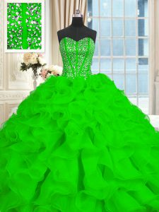 Sleeveless With Train Beading and Ruffles Lace Up Quinceanera Gown