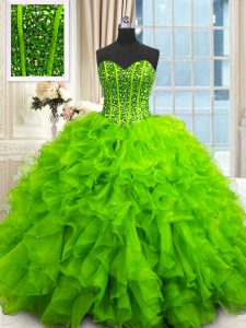 Sequins Floor Length Ball Gowns Sleeveless Quinceanera Dresses Lace Up