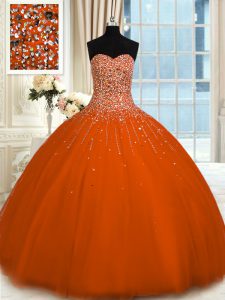 On Sale Beading Sweet 16 Dresses Rust Red Lace Up Sleeveless Floor Length