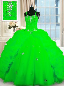 Extravagant Beading and Pick Ups Quince Ball Gowns Lace Up Sleeveless Floor Length