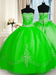 Ball Gowns Quinceanera Dresses Strapless Tulle Sleeveless Floor Length Lace Up