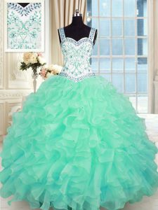 Sleeveless Lace Up Floor Length Beading and Appliques and Ruffles Party Dress