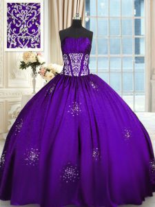 Purple Sleeveless Floor Length Beading and Appliques and Ruching Lace Up 15 Quinceanera Dress