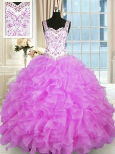 Floor Length Lilac Quinceanera Dama Dress Straps Sleeveless Lace Up