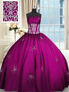 Sleeveless Lace Up Floor Length Beading and Appliques and Ruching Vestidos de Quinceanera