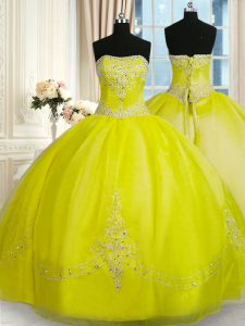 Romantic Sleeveless Beading and Embroidery Lace Up Quince Ball Gowns