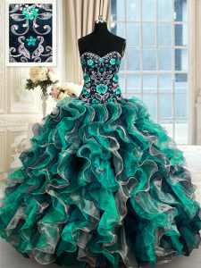 Dramatic Organza Sweetheart Sleeveless Lace Up Appliques Party Dress in Multi-color