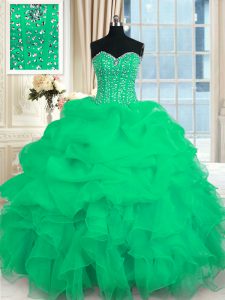 Pretty Turquoise Sweetheart Neckline Beading and Ruffles 15th Birthday Dress Sleeveless Lace Up
