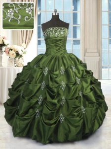 Sweet Green Strapless Lace Up Beading and Pick Ups Quinceanera Dress Sleeveless