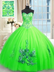 Clearance Floor Length Quinceanera Gowns Tulle Sleeveless Appliques