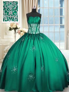 Teal Lace Up Sweet 16 Quinceanera Dress Beading and Appliques and Ruching Sleeveless Floor Length
