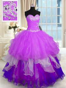 Multi-color Dama Dress for Quinceanera Military Ball and Sweet 16 and Quinceanera and For with Beading and Ruffles Sweetheart Sleeveless Lace Up