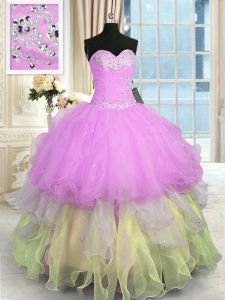 Affordable Multi-color Dama Dress for Quinceanera Military Ball and Sweet 16 and Quinceanera and For with Appliques and Ruffled Layers Sweetheart Sleeveless Lace Up
