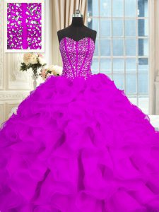 Low Price Organza Sleeveless With Train Vestidos de Quinceanera Brush Train and Beading and Ruffles