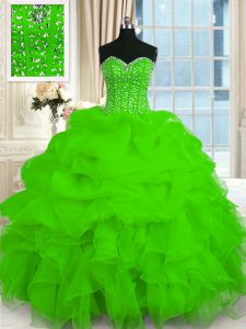Luxurious Floor Length Lace Up 15 Quinceanera Dress for Military Ball and Sweet 16 and Quinceanera with Beading and Ruffles