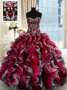 Charming Multi-color Lace Up Sweetheart Beading and Appliques Sweet 16 Dress Organza Sleeveless