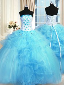 Sleeveless Pick Ups and Hand Made Flower Lace Up Quinceanera Dresses