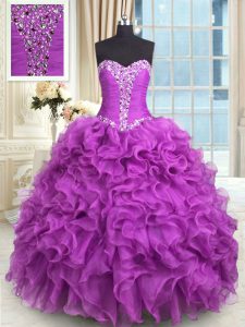 Sexy Ball Gowns Sweet 16 Quinceanera Dress Purple Sweetheart Organza Sleeveless Floor Length Lace Up