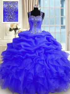 Ball Gowns Quinceanera Gown Purple Straps Organza Sleeveless Floor Length Zipper