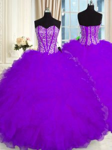 Trendy Floor Length Purple Vestidos de Quinceanera Sweetheart Sleeveless Lace Up