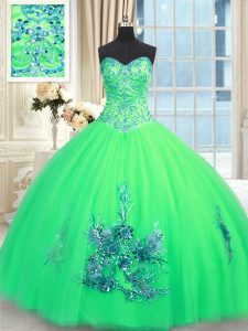 Modern Sweetheart Sleeveless Lace Up Sweet 16 Quinceanera Dress Turquoise Tulle