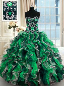 Spectacular Multi-color Sweetheart Neckline Beading and Ruffles Quince Ball Gowns Sleeveless Lace Up