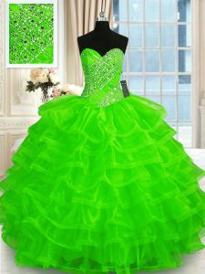 Low Price Ruffled Sleeveless Organza Lace Up Quinceanera Dress for Military Ball and Sweet 16 and Quinceanera