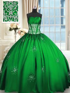 Lace Up Strapless Beading and Appliques and Ruching Quinceanera Gowns Taffeta Sleeveless