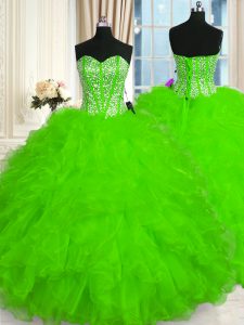 Deluxe Sleeveless Floor Length Beading and Ruffles Lace Up Sweet 16 Dresses with