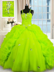 Vintage Pick Ups Floor Length Ball Gowns Sleeveless Yellow Green Ball Gown Prom Dress Lace Up