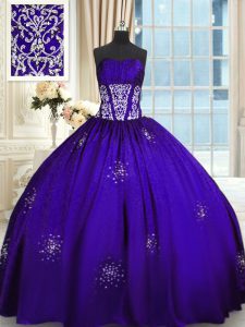 Best Selling Purple Ball Gowns Taffeta Strapless Sleeveless Beading and Appliques and Ruching Floor Length Lace Up Sweet 16 Dress