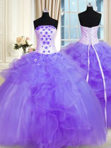 Pick Ups Floor Length Ball Gowns Sleeveless Lavender Sweet 16 Dresses Lace Up