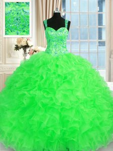 On Sale Lace Up Straps Beading and Embroidery and Ruffles Sweet 16 Dresses Organza Sleeveless