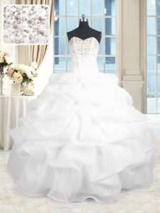 Classical Floor Length Lace Up Quinceanera Gowns White for Military Ball and Sweet 16 and Quinceanera with Beading and Ruffles