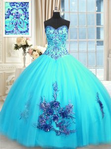Customized Floor Length Ball Gowns Sleeveless Baby Blue Sweet 16 Quinceanera Dress Lace Up