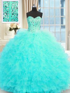 Inexpensive Sleeveless Beading and Ruffles Lace Up Quinceanera Gowns