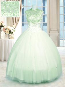 Custom Design Apple Green Sweet 16 Dresses Military Ball and Sweet 16 and Quinceanera and For with Beading High-neck Sleeveless Zipper