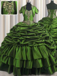 Admirable Pick Ups With Train Green Sweet 16 Quinceanera Dress Sweetheart Sleeveless Brush Train Lace Up